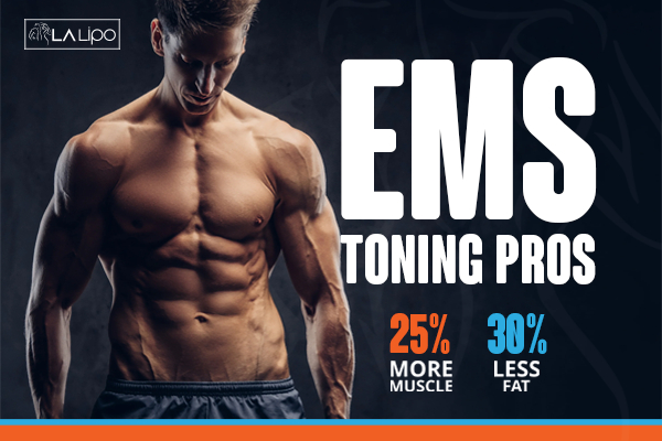 Graphic of man with toned body showing the benefits of LA-EMS Body Sculpting Buckingham treatment