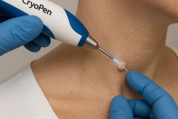 Person receiving Cryotherapy skin tag removal Buckingham