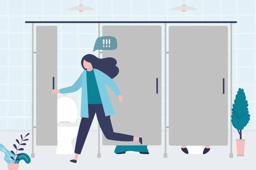 graphic of Urine incontinence Buckingham woman running to the toilet.